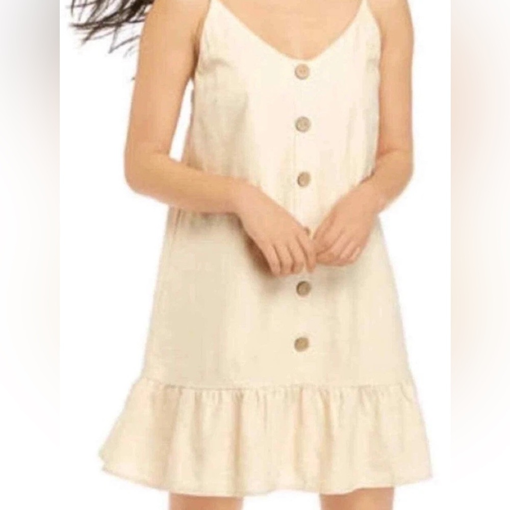 As U Wish Cotton Linen Blend Cream Color Sundress NWT